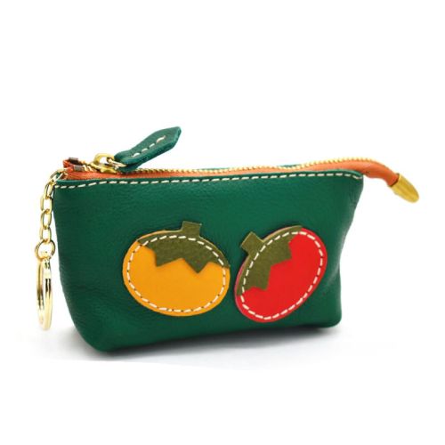 Genuine Leather Cartoon Fruit Pattern Coin Purse in Green