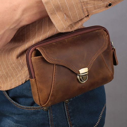 Retro Crazy Horse Leather Waist Bag Wallet