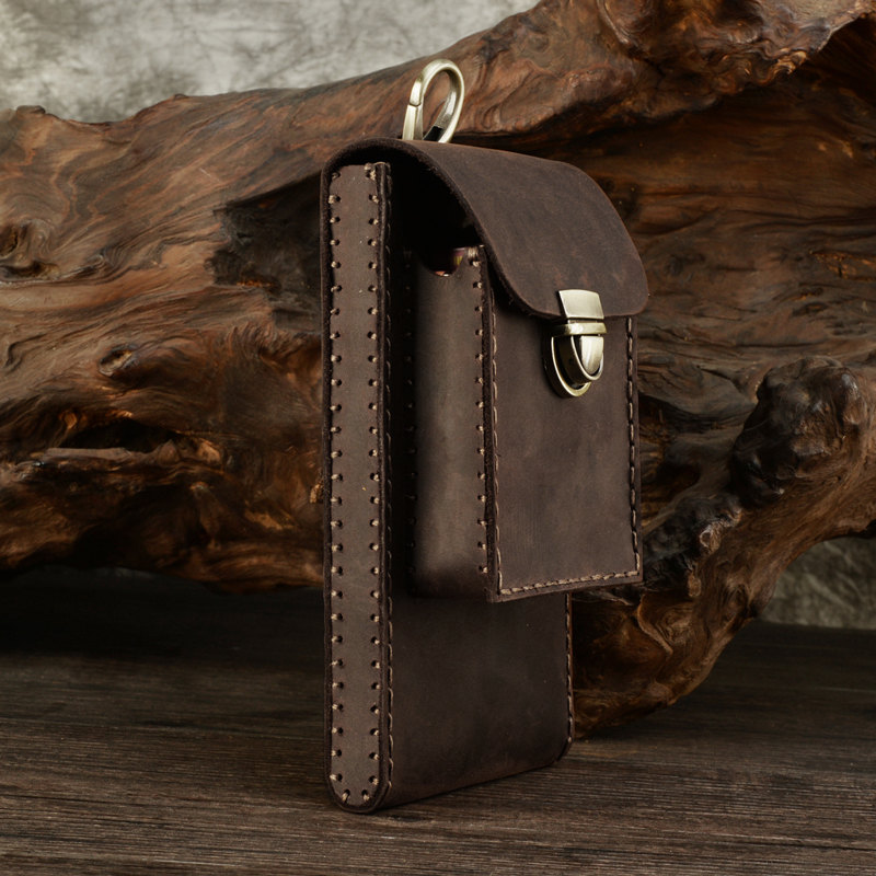 Elegant Leather Phone Fanny Pack With Crazy Horse Finish