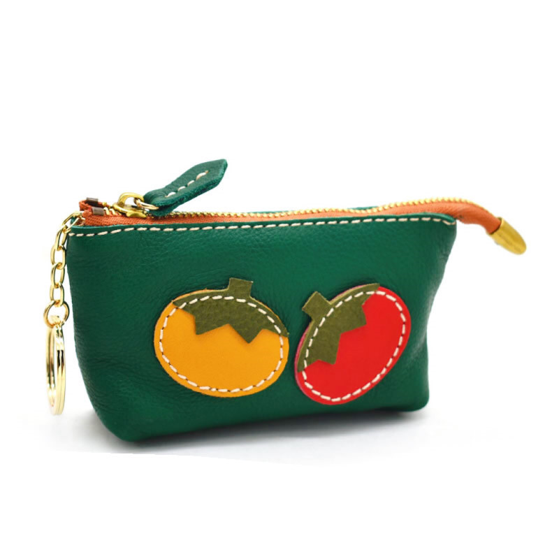 Genuine Leather Cartoon Fruit Pattern Coin Purse In Green