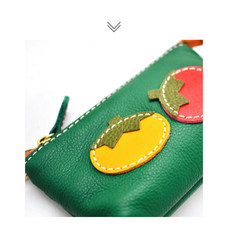 Genuine Leather Cartoon Fruit Pattern Coin Purse In Green