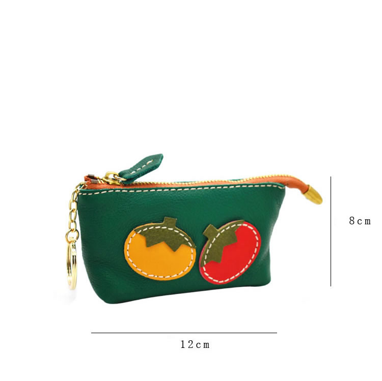 Genuine Leather Cartoon Fruit Pattern Coin Purse In Green