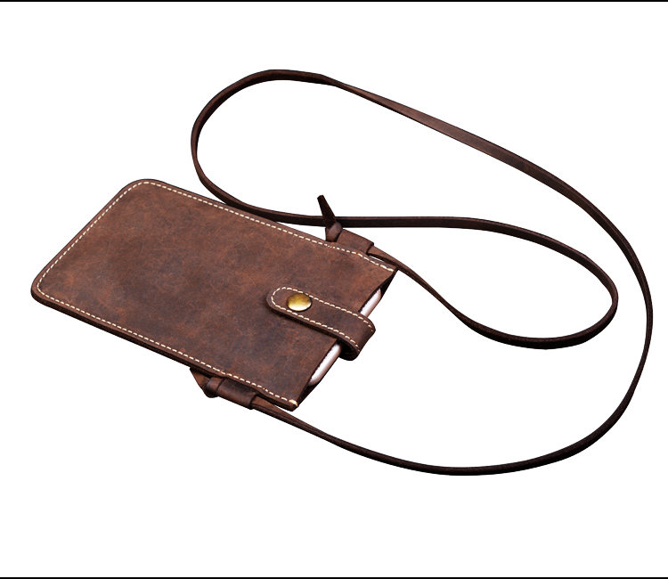 Vintage Leather Cell Phone Crossbody Bag With Crazy Horse Finish